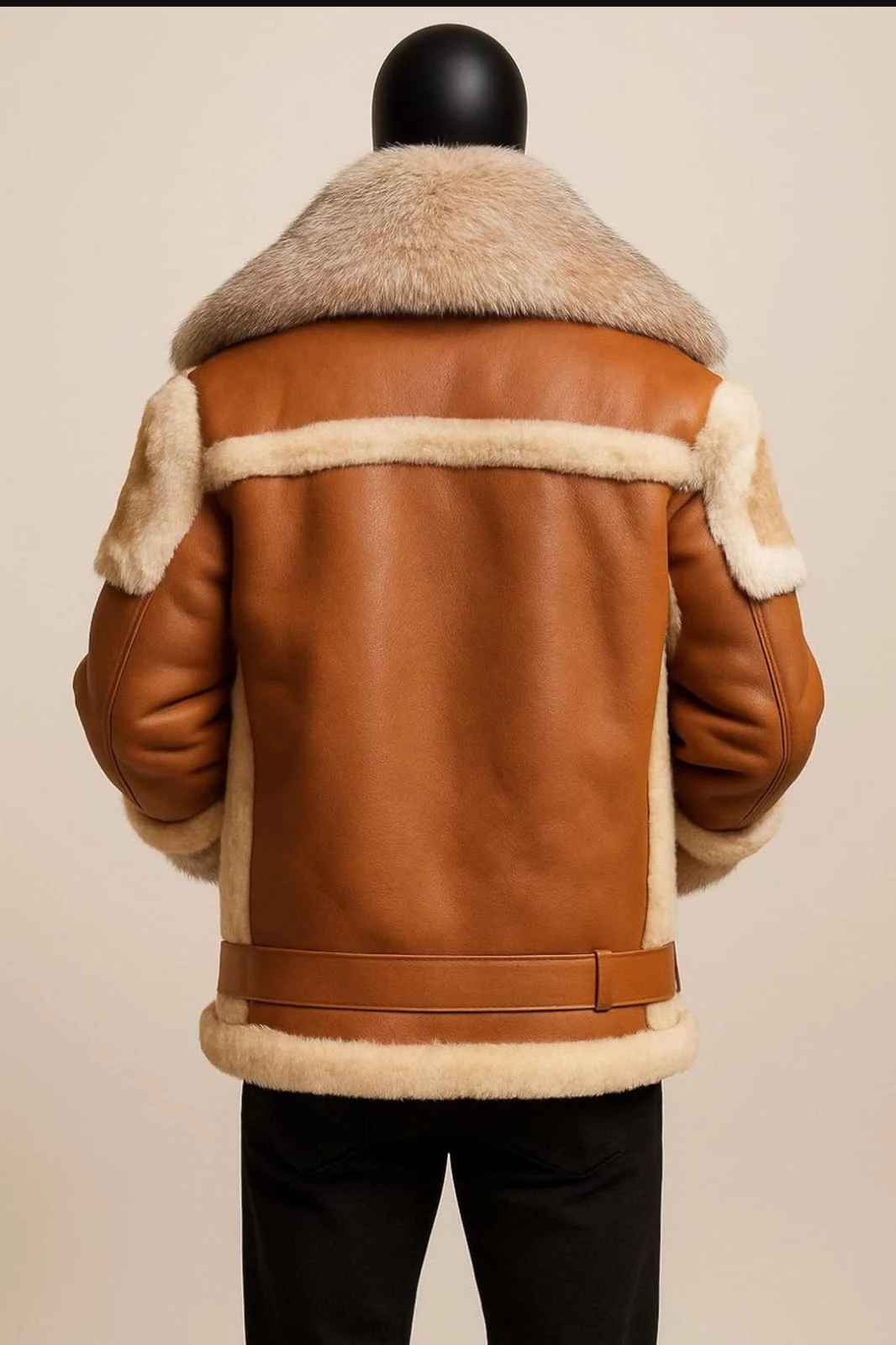 men's shearling bomber jacket back view shearling trim