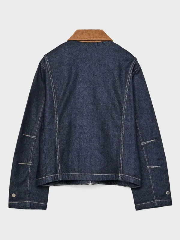 Flat lay back view of Boulevard Eve Ryan Blue Denim Jacket