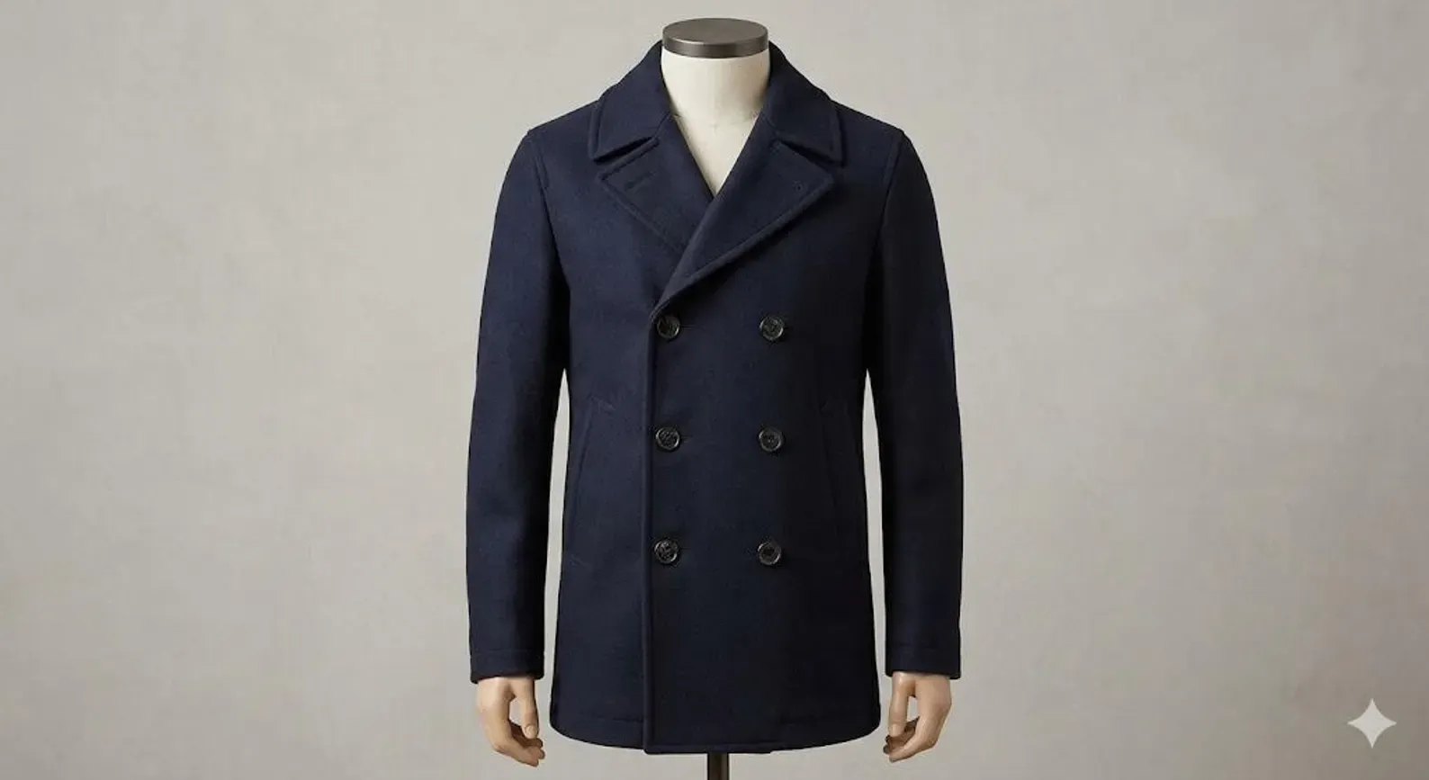 Men’s navy peacoat with double-breasted six-button front