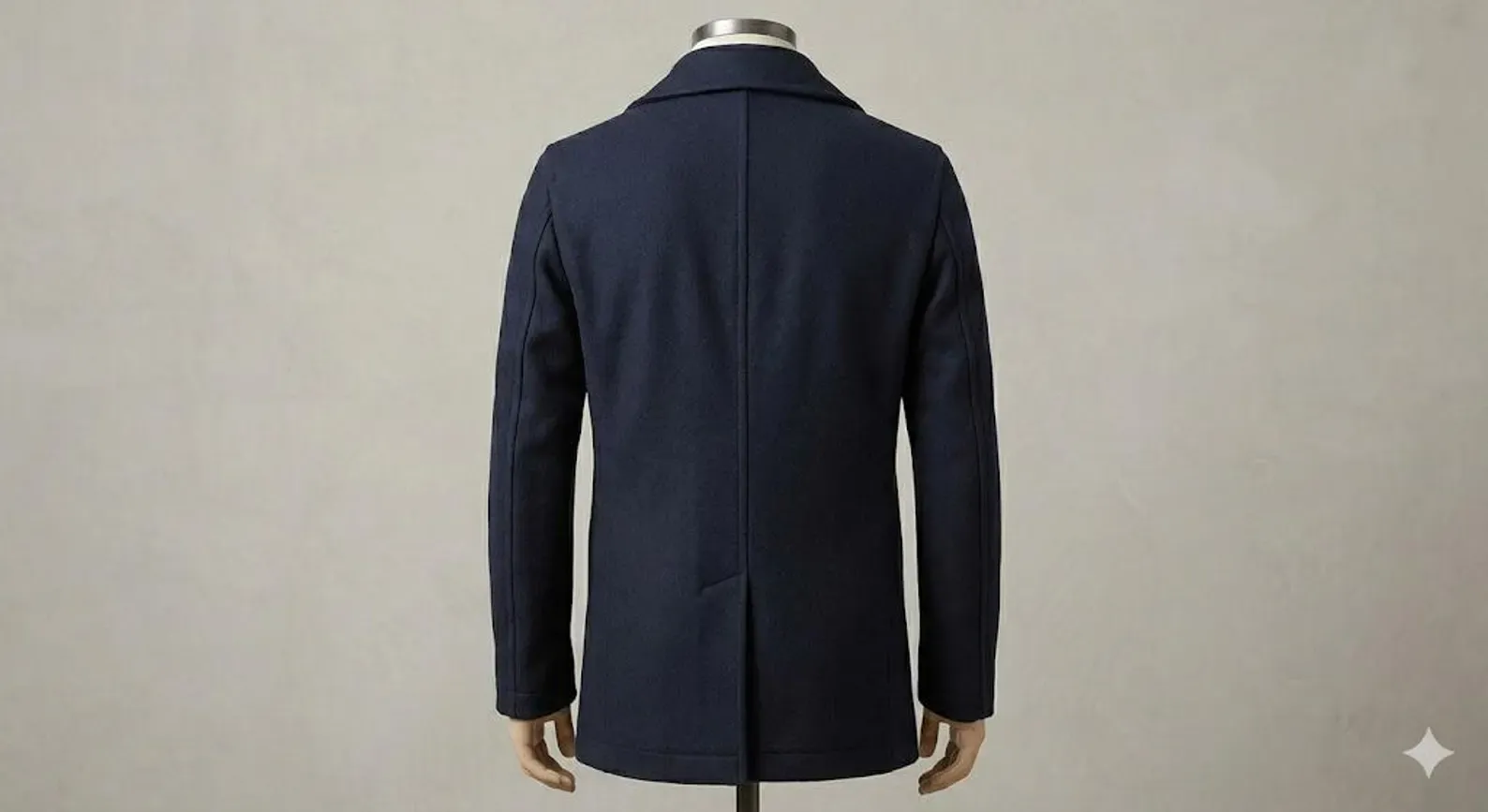 Men’s navy peacoat with double-breasted six-button front