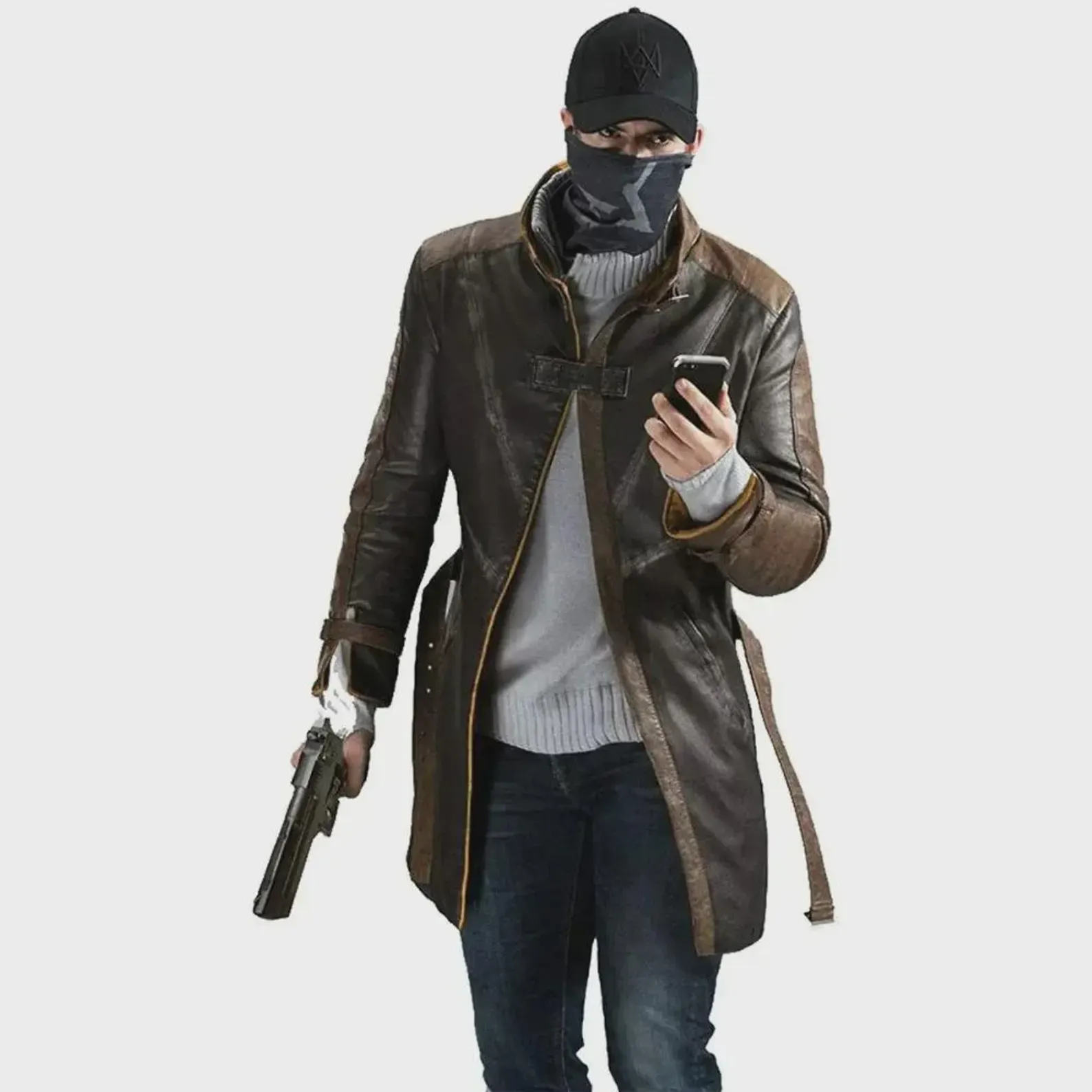 men's distressed brown leather coat front view stand collar