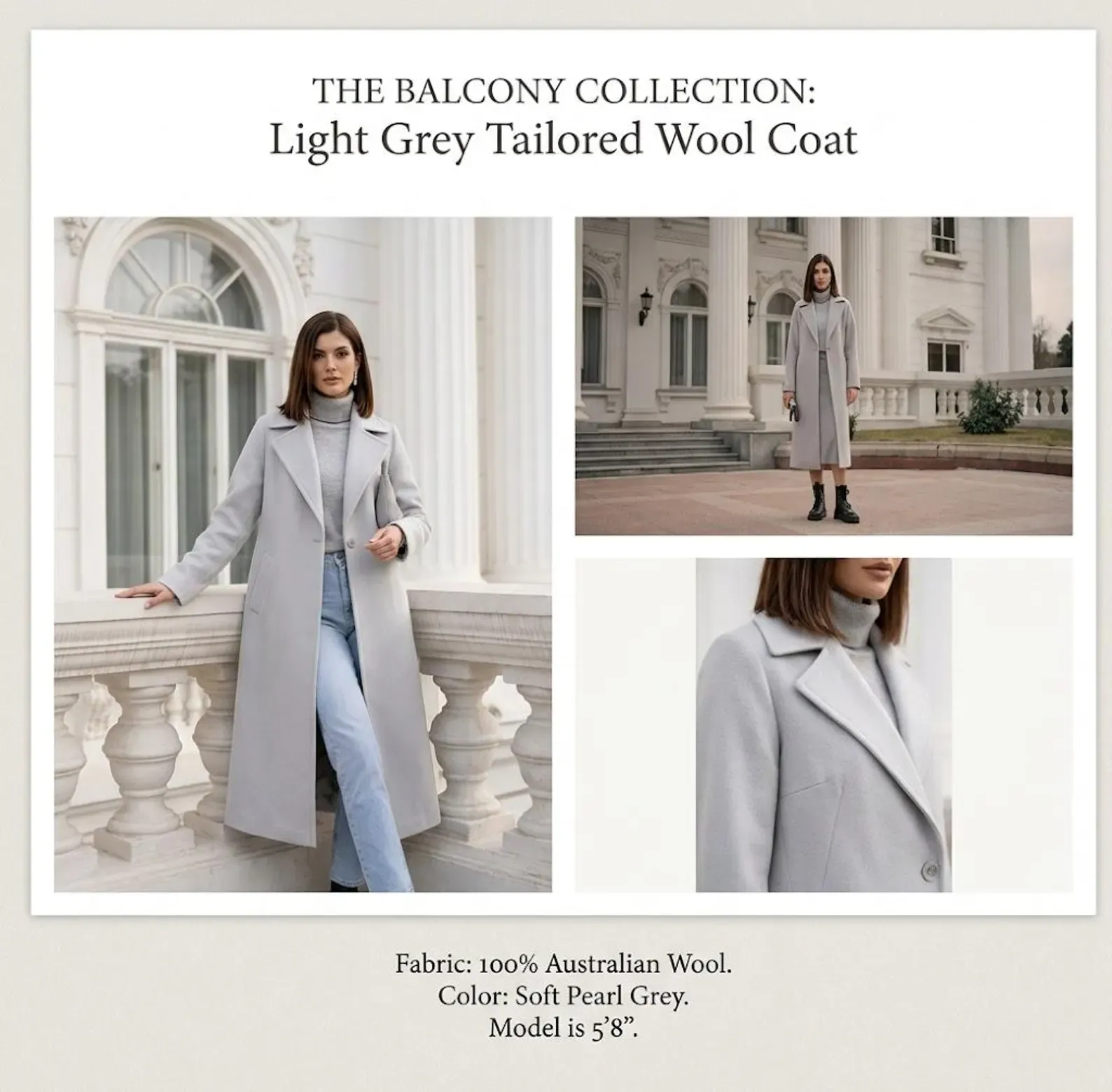Womens single button statement coat, grey, front view