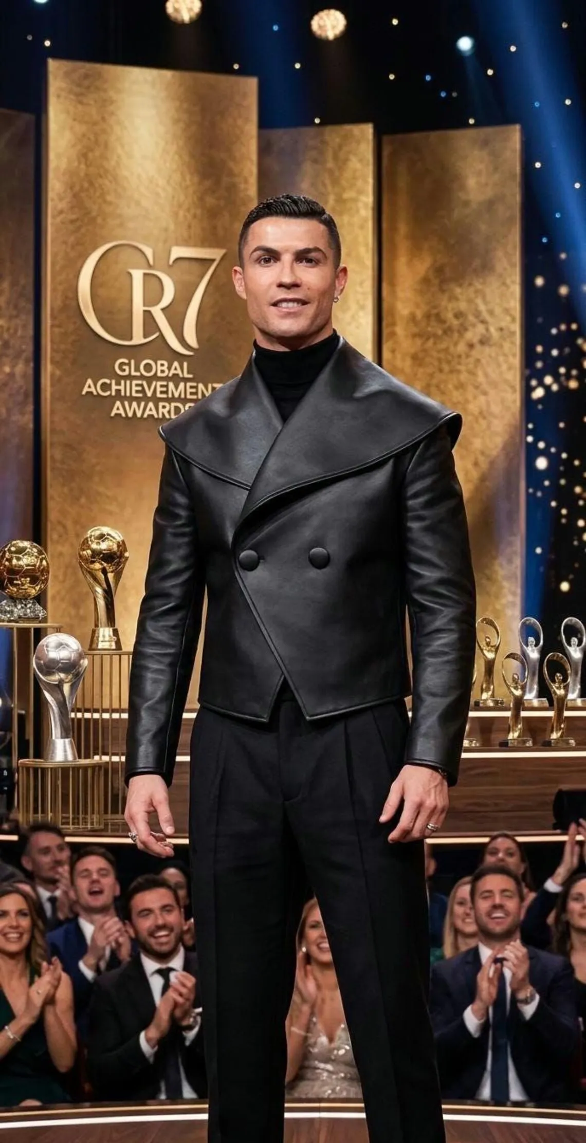 Mens leather cropped jacket, black, draped collar close-up
