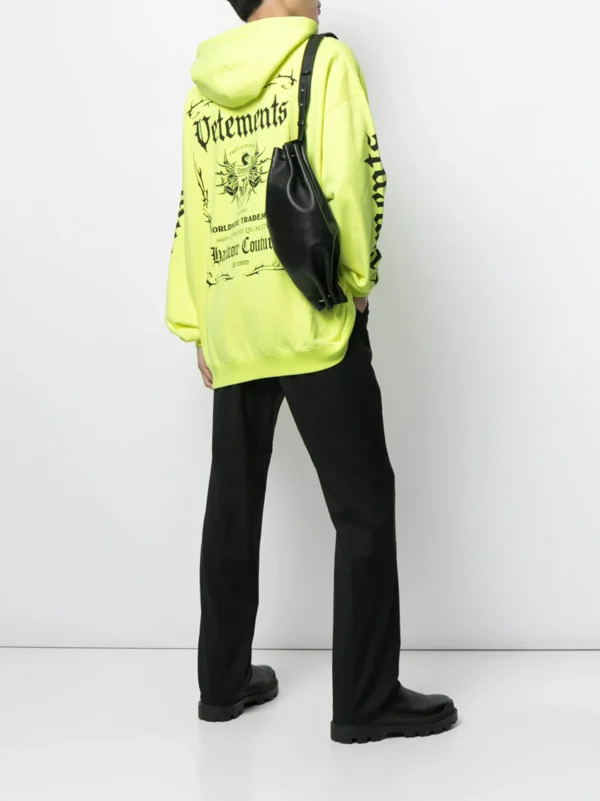 Vetements Neon Yellow Gothic Crest Oversized Graphic Hoodie - Image 2