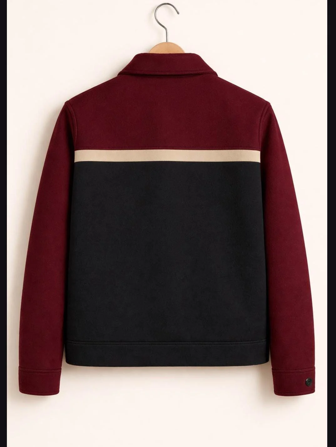 men's burgundy colorblock jacket back view stripe