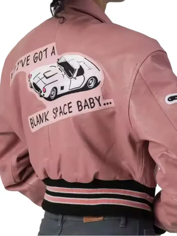 womens-pink-blank-space-leather-cropped-varsity-jacket - Image 2